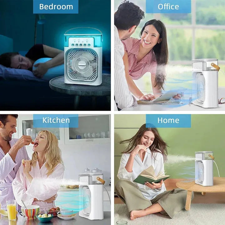 3-in-1 Mini Air Cooler - Portable AC Fan with Mist Humidifier & 7-Color LED