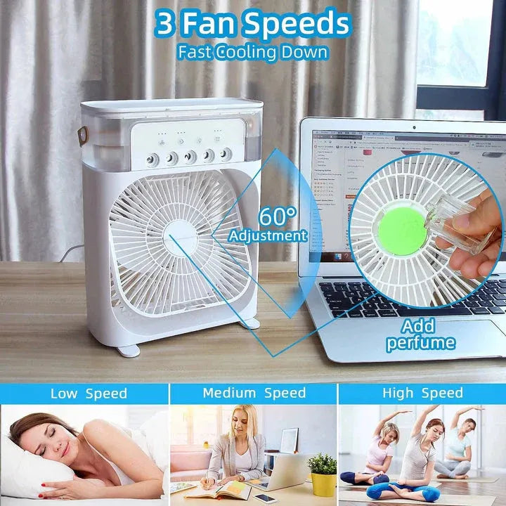 3-in-1 Mini Air Cooler - Portable AC Fan with Mist Humidifier & 7-Color LED