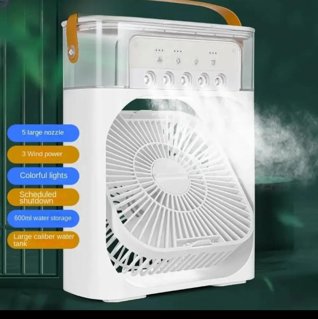 3-in-1 Mini Air Cooler - Portable AC Fan with Mist Humidifier & 7-Color LED