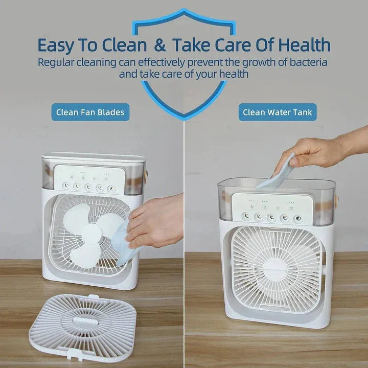 3-in-1 Mini Air Cooler - Portable AC Fan with Mist Humidifier & 7-Color LED