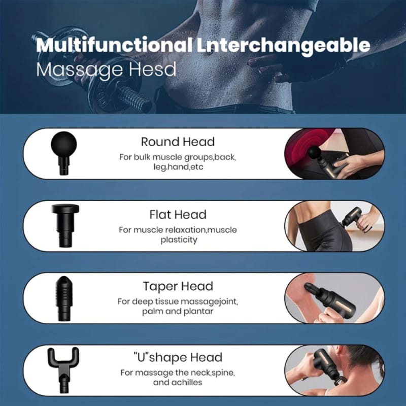 Deep Tissue Massage Gun - Portable Percussion Muscle Massager with 4 Heads